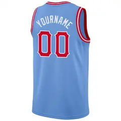 Light Blue Red White Classic Mesh Sport Basketball Jersey 6