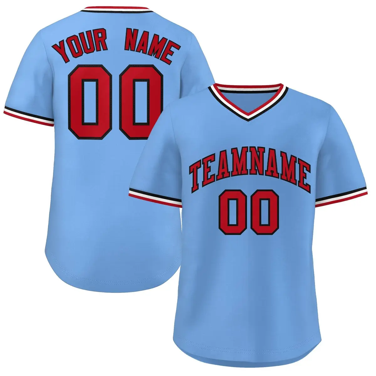 Light Blue Red-White Pullover Baseball Jersey