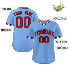 Light Blue Red-White Pullover Baseball Jersey 2