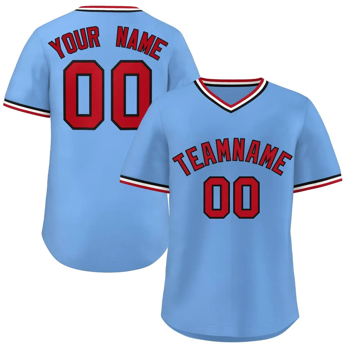 Light Blue Red-White Pullover Baseball Jersey