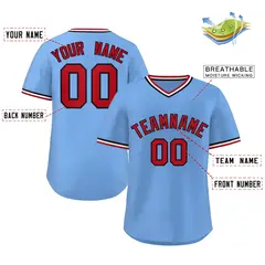 Light Blue Red-White Pullover Baseball Jersey 2