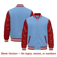 Light Blue Red White Raglan Full-Snap Letterman Jacket Leather Sleeves 5