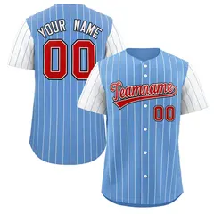 Light Blue Red-White Stripe Raglan Baseball Jersey 1