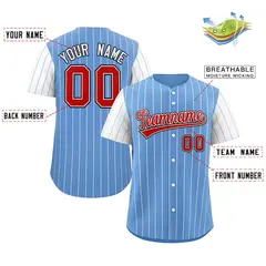 Light Blue Red-White Stripe Raglan Baseball Jersey 2