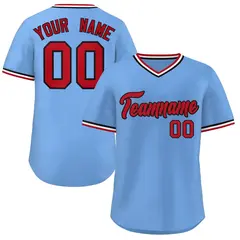 Light Blue Red-White V-Neck Pullover Baseball Jersey