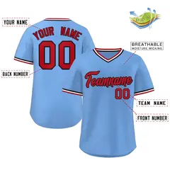 Light Blue Red-White V-Neck Pullover Baseball Jersey 2