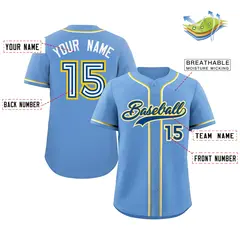 Light Blue Royal-Gold Authentic Classic Baseball Jersey 2