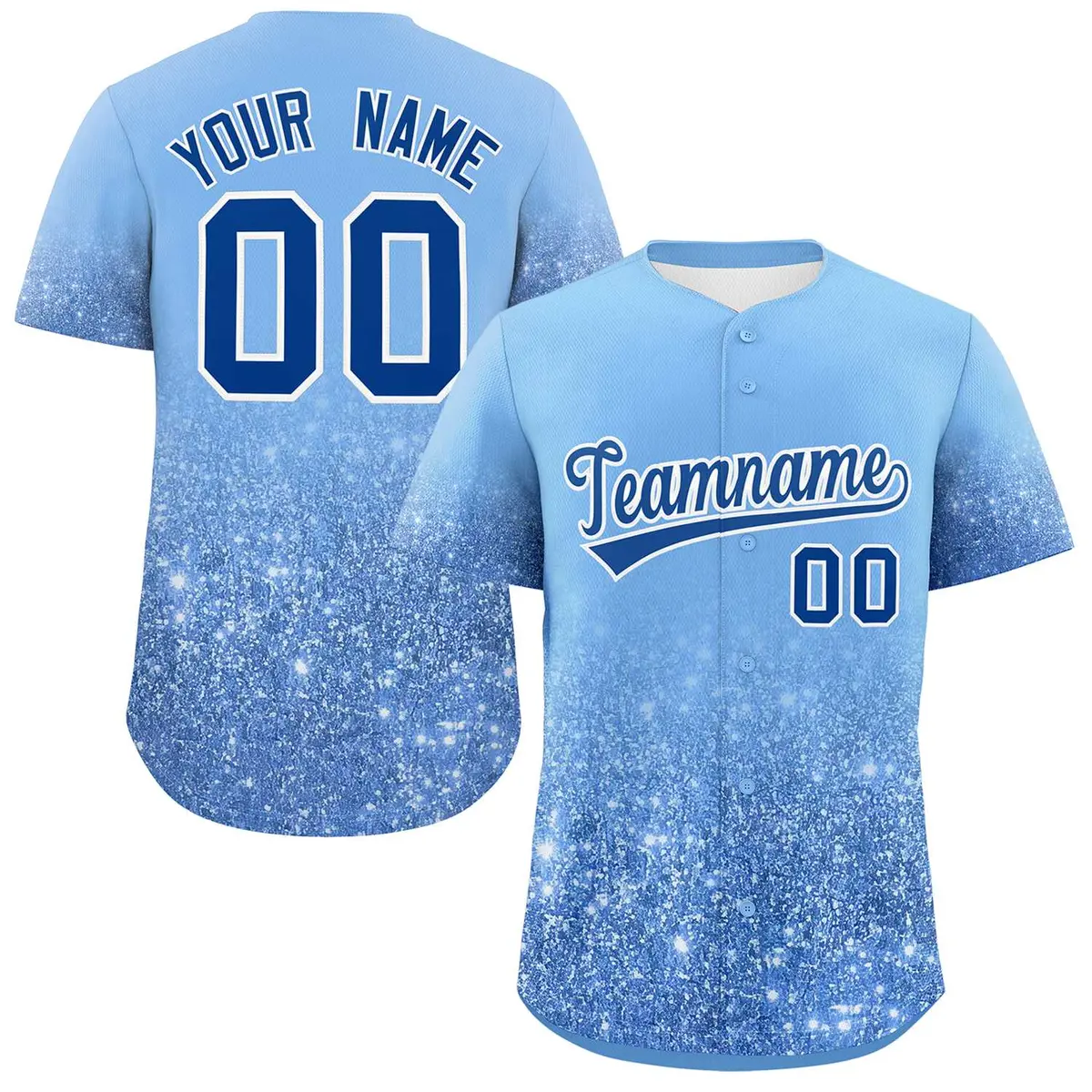Light Blue Royal Gradient Sparkle-Effect Baseball Jersey