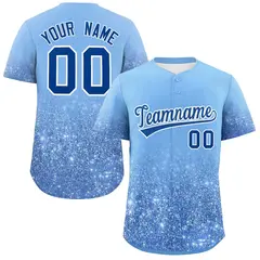Light Blue Royal Gradient Sparkle-Effect Baseball Jersey
