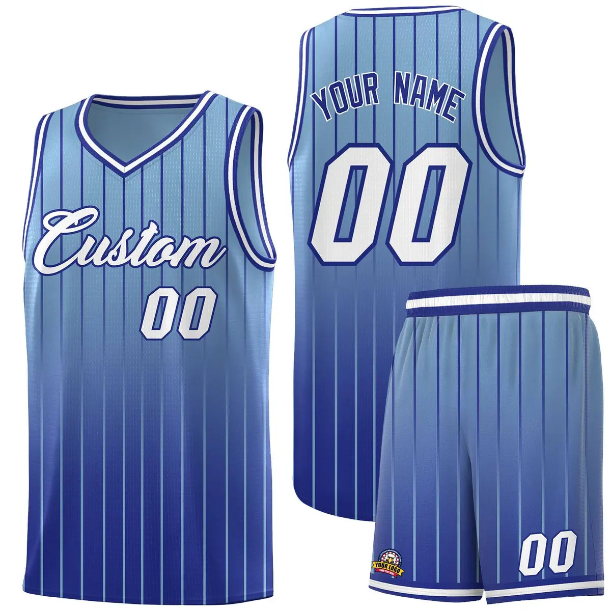 Light Blue Royal Gradient Stripe Basketball Jersey