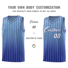 Light Blue Royal Gradient Stripe Basketball Jersey 3