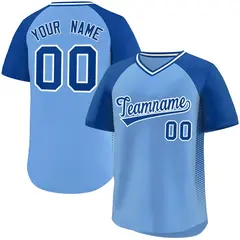 Light Blue Royal Raglan Side Spot Pullover Baseball Jersey