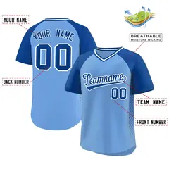 Light Blue Royal Raglan Side Spot Pullover Baseball Jersey 2