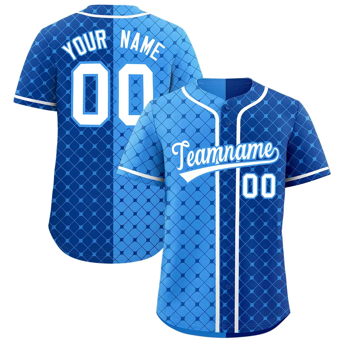 Light Blue Royal Split Plaid Authentic Baseball Jersey