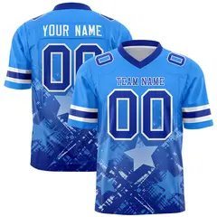 Light Blue Royal Star Gradient Flag Football Jersey 1