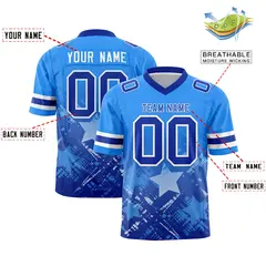 Light Blue Royal Star Gradient Flag Football Jersey 2