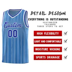 Light Blue Royal Vertical Stripe Basketball Jersey 4