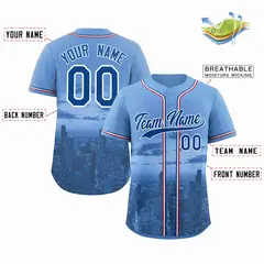 Light Blue Royal-White Chicago City Skyline Baseball Jersey 2