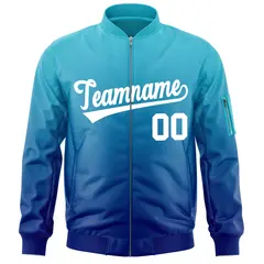 Light Blue Royal-White Gradient Full-Zip Letterman Bomber Jacket 3
