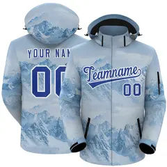 Light Blue Royal-White Graffiti Waterproof Jacket for Climbing