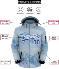 Light Blue Royal-White Graffiti Waterproof Jacket for Climbing 2