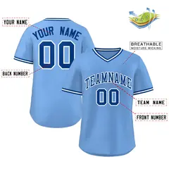 Light Blue Royal-White Pullover Baseball Jersey 2