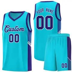 Light Blue Royal-White Side Stripe Sports Basketball Jersey 1