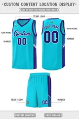 Light Blue Royal-White Side Stripe Sports Basketball Jersey 2