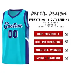 Light Blue Royal-White Side Stripe Sports Basketball Jersey 5