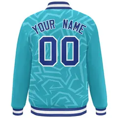 Light Blue Royal-White Stripe Graffiti Pattern Varsity Full-Snap Jacket 4