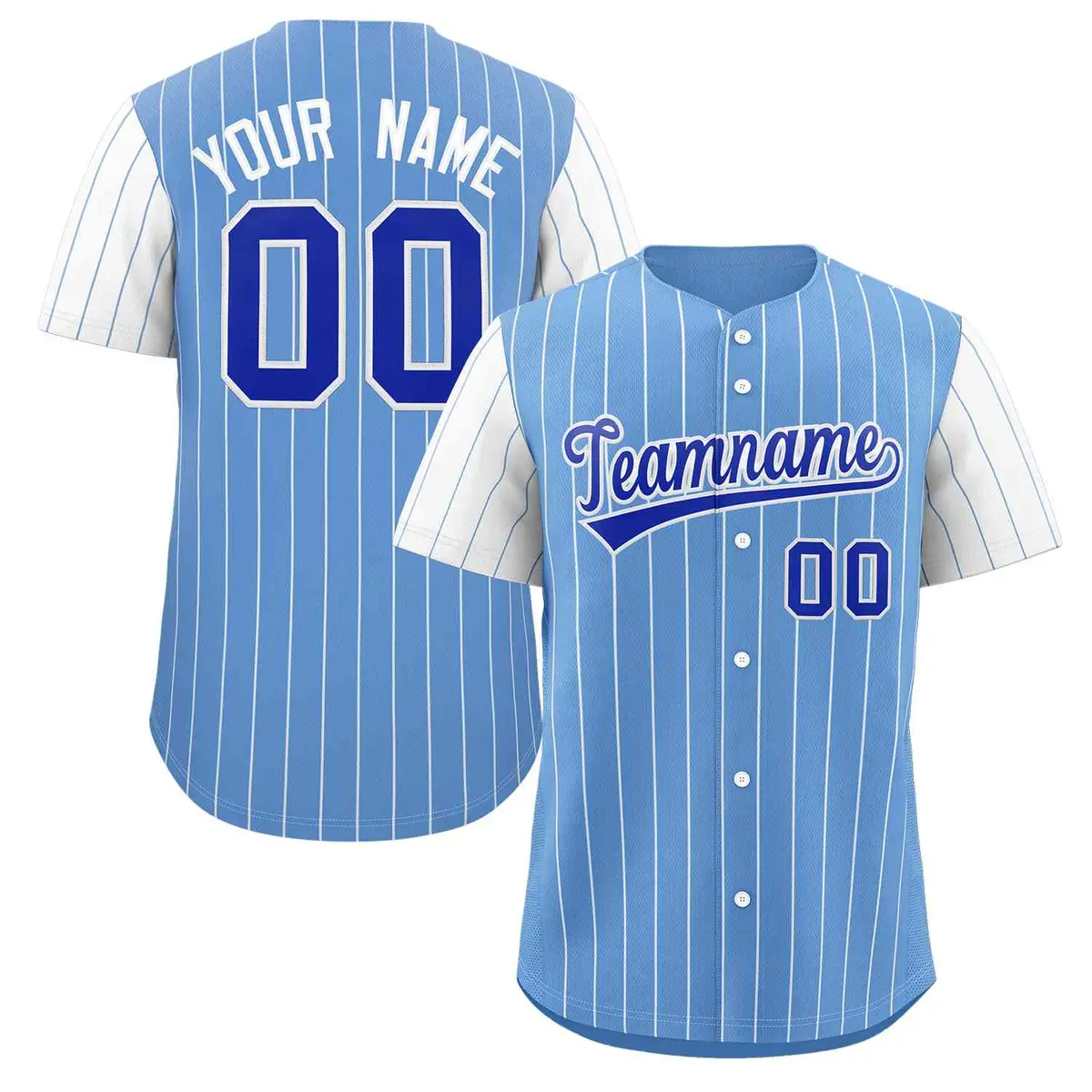 Light Blue Royal-White Stripe Raglan Baseball Jersey