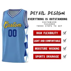 Light Blue Royal-White Triangle Splicing Basketball Jersey 4