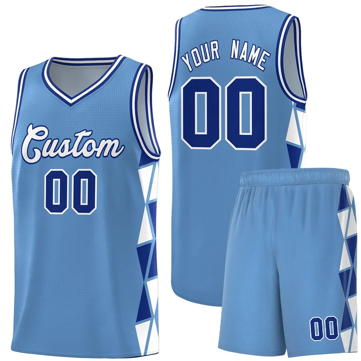 Light Blue Royal-White Triangle Splicing Basketball Jersey