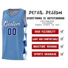 Light Blue Royal-White Triangle Splicing Basketball Jersey 4