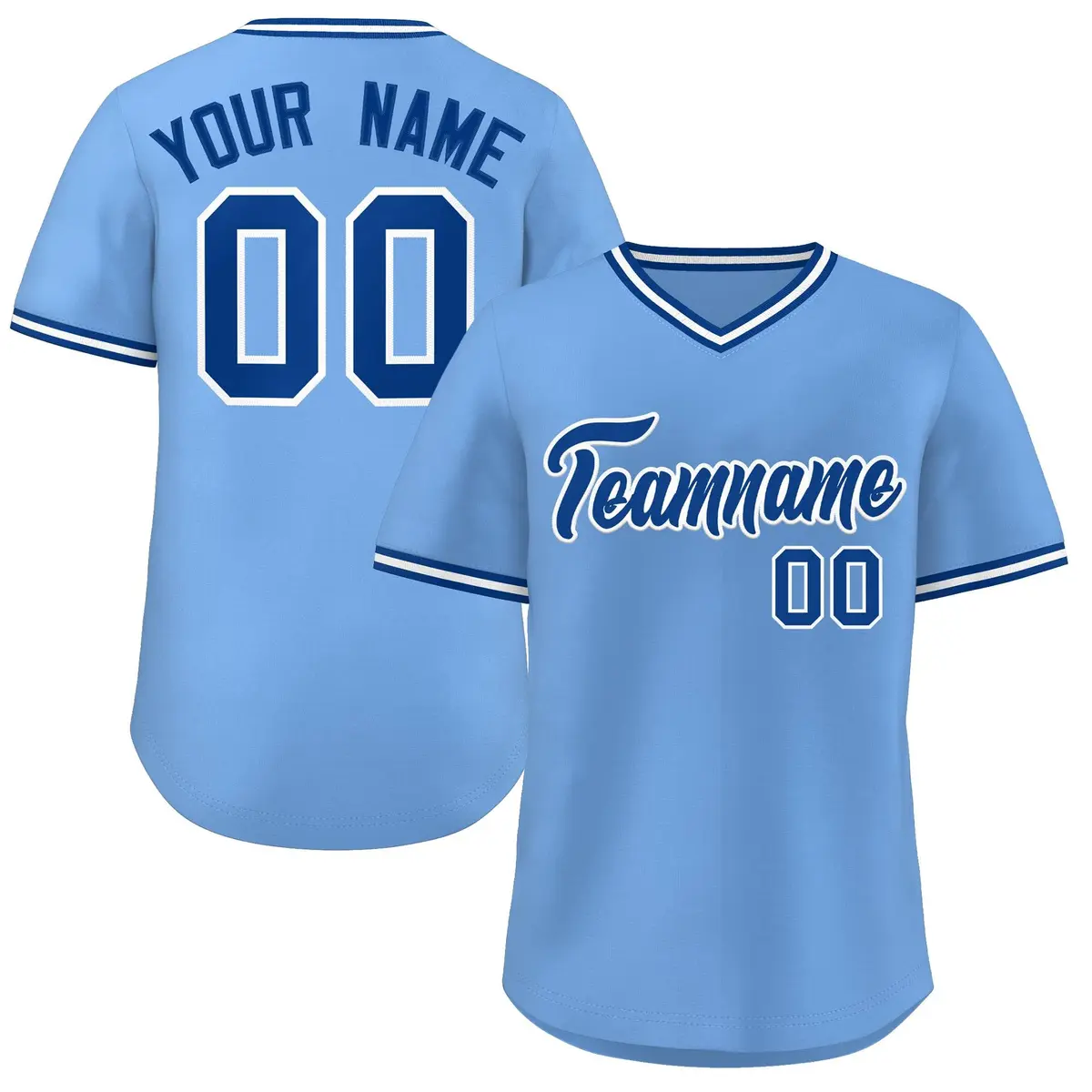 Light Blue Royal-White V-Neck Pullover Baseball Jersey
