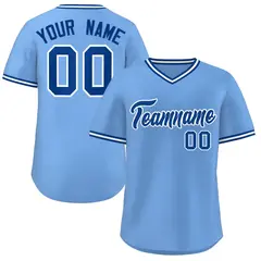 Light Blue Royal-White V-Neck Pullover Baseball Jersey