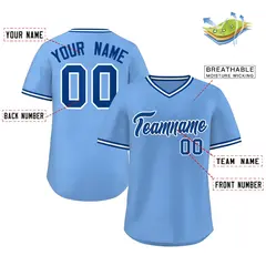 Light Blue Royal-White V-Neck Pullover Baseball Jersey 2