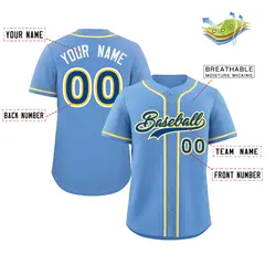 Light Blue Royal-Yellow Classic Authentic Baseball Jersey 2