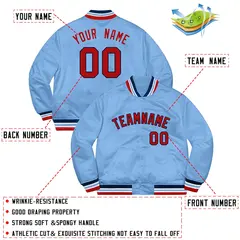 Light Blue Scarlet-Navy Letterman Solid Full-Snap Varsity Jacket 2