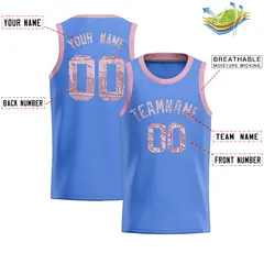 Light Blue Sequined Trim Athletic Basketball Jersey 2