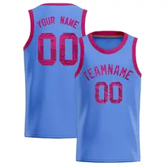 Light Blue Sequined Trim Athletic Basketball Jersey 1