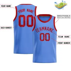 Light Blue Sequined Trim Athletic Basketball Jersey 2