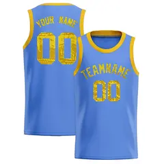 Light Blue Sequined Trim Athletic Basketball Jersey 1