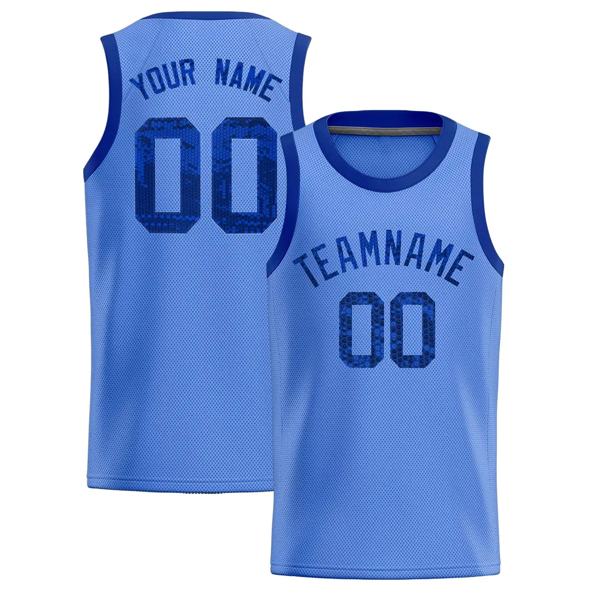 Light Blue Sequined Trim Athletic Basketball Jersey