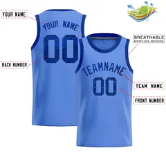 Light Blue Sequined Trim Athletic Basketball Jersey 2