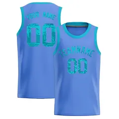 Light Blue Sequined Trim Athletic Basketball Jersey 1