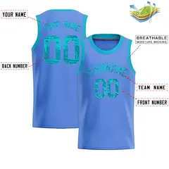 Light Blue Sequined Trim Athletic Basketball Jersey 2