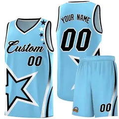 Light Blue Shoulder Stars Graffiti Basketball Jersey Set 1