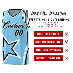 Light Blue Shoulder Stars Graffiti Basketball Jersey Set 2