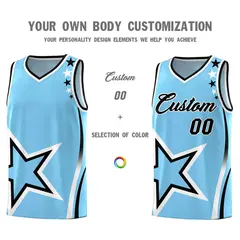 Light Blue Shoulder Stars Graffiti Basketball Jersey Set 3
